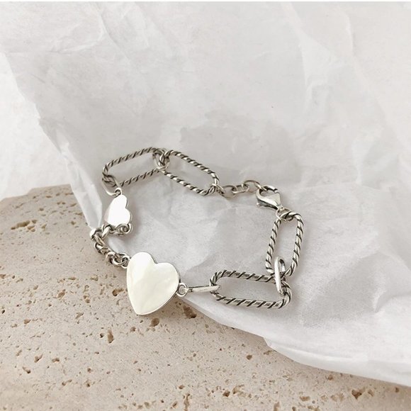 NEW 925 Sterling Silver Heart Link Chain Bracelet - Picture 10 of 11
